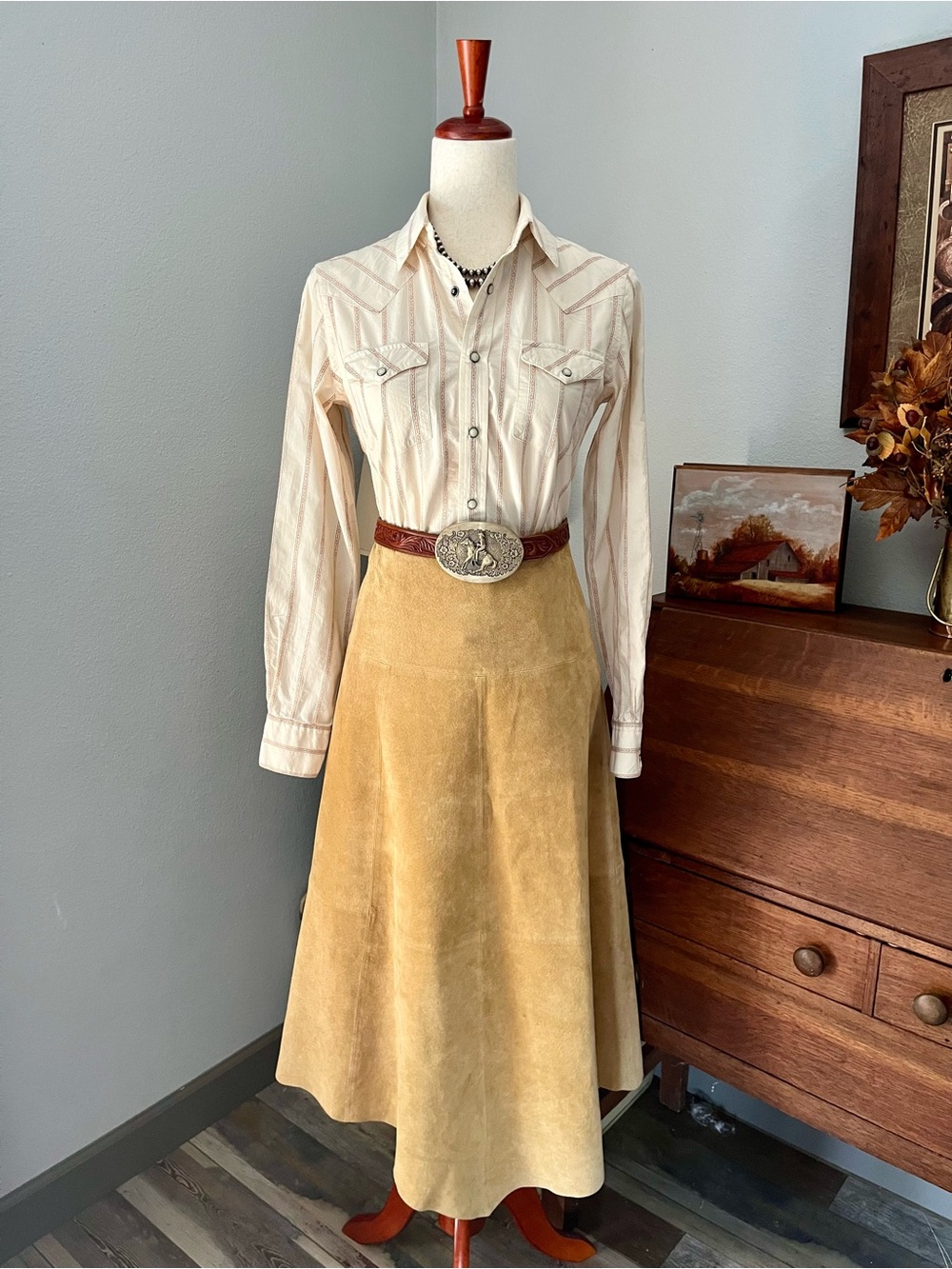 Vtg Ralph Lauren Sport Western Pearl snap southwest cream brown tailored luxury